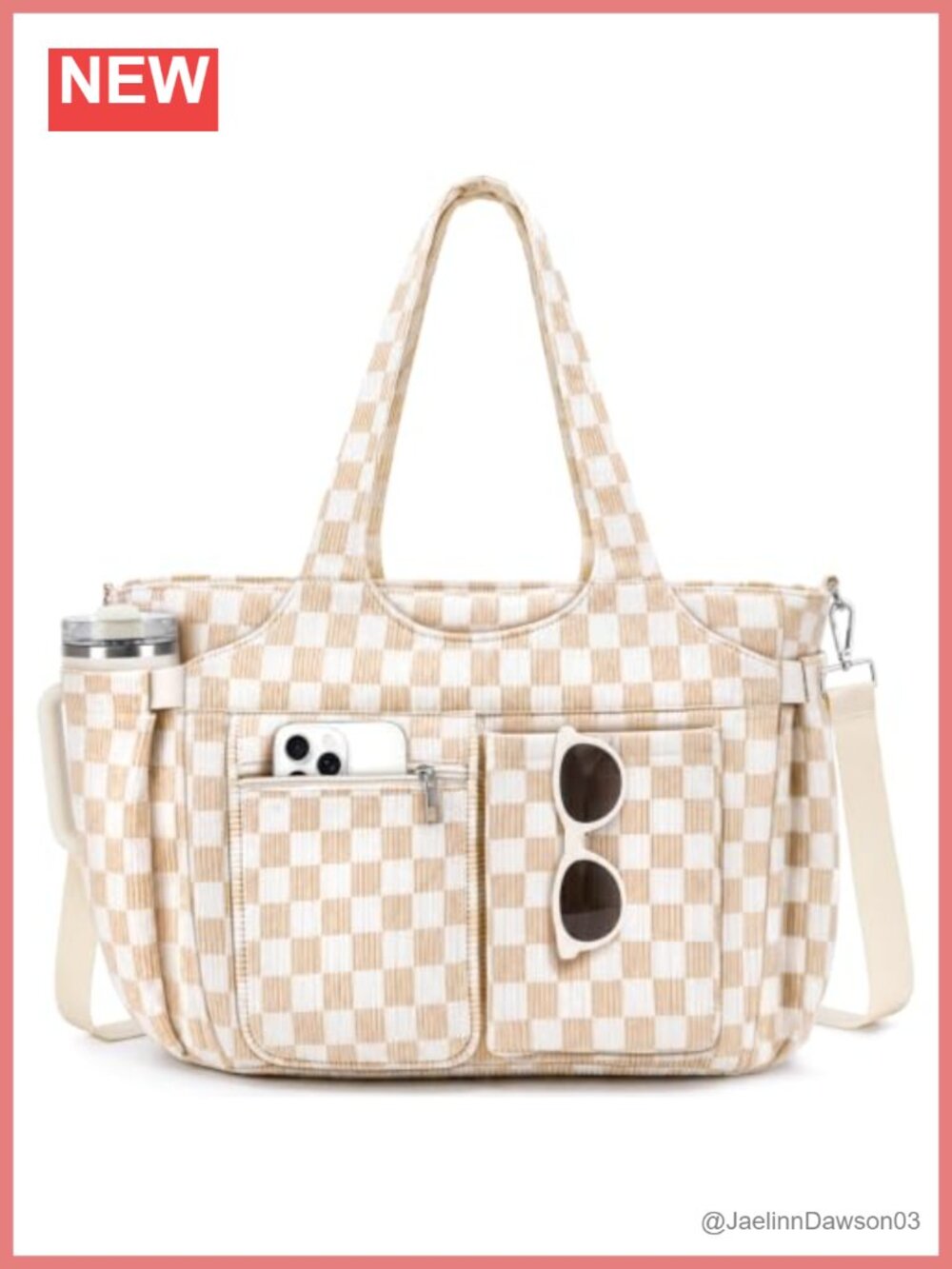 Corduroy Tote Bag for Women Fits 15.6" Laptop Cup Holder Work